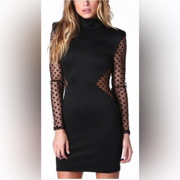 Balmain Chic Black Dress with Polka Dot Mesh Sleeves/details, US4 - Picture 1 of 9